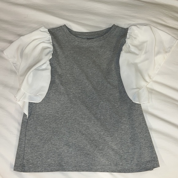Ontwelfth Grey Cotton Tee with White Chiffon Flutter Sleeves - Picture 1 of 5